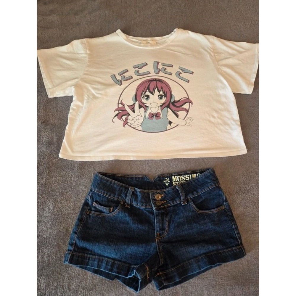 Juniors Anime Crop Top & Mossimo Denim Shorts Set